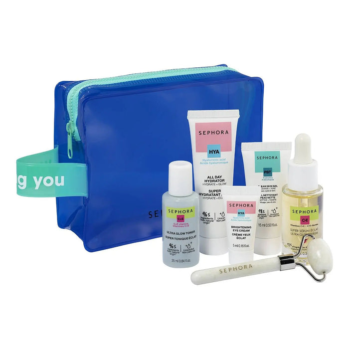 Kit Mini Mania-Wishing You-Gel Nettoyant,Creme Yeux éclat,super hydratant jour,super tonique éclat,super sérum éclat,roller